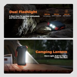 BLAVOR 20000mAh 5-panel solar power bank – foldable charger with flashlight for hiking and camping