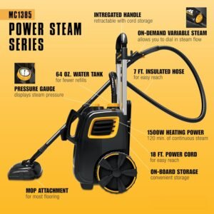 McCulloch MC1385 Deluxe steam mop – budget-friendly, large water tank, and wide cleaning path for tile floors