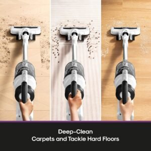 The lightweight Eureka RapidClean Pro cordless vacuum easily reaching high corners in an apartment.